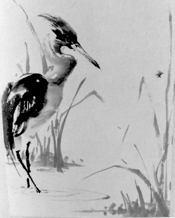 heron chinese brush painting