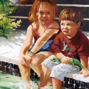 kids with feet in the water